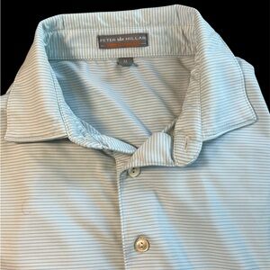 Peter‎ Millar Summer Comfort Golf Polo Shirt Mens M White With Blue Pinstripes